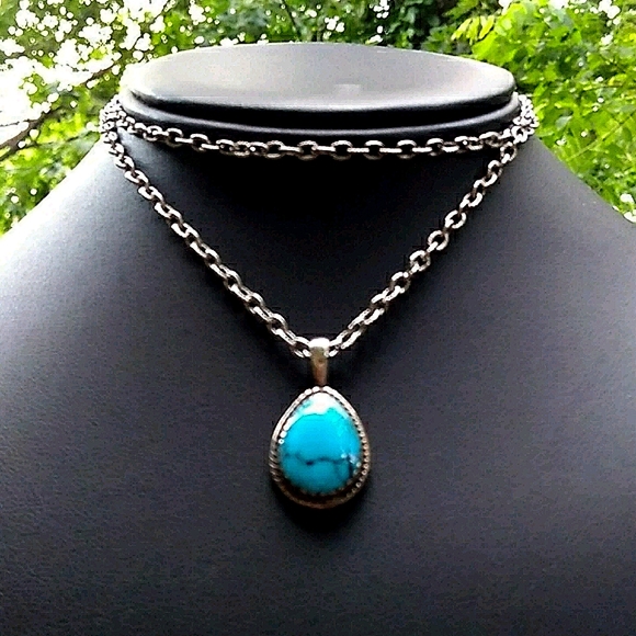 Signed Native American Turquoise Sterling PENDANT - VINTAGE - Picture 4 of 16